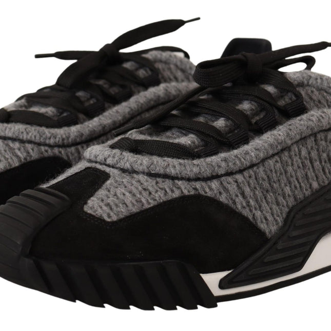 Dolce & Gabbana Black Gray Fabric Lace Up NS1 Sneakers Shoes