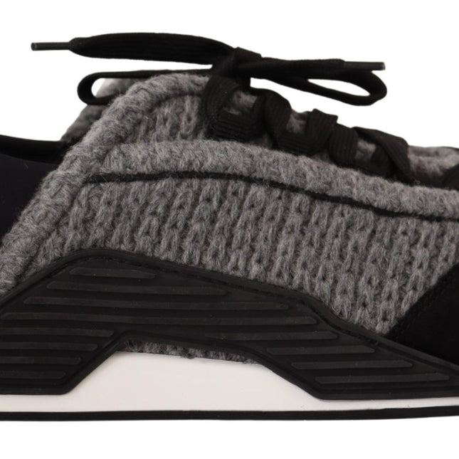 Dolce & Gabbana Black Gray Fabric Lace Up NS1 Sneakers Shoes