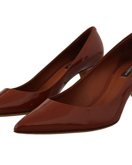 Dolce & Gabbana Brown Kitten Heels Pumps Patent Leather Shoes