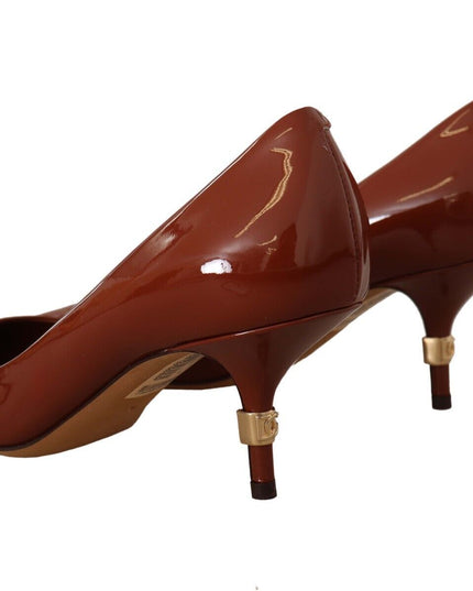 Dolce & Gabbana Brown Kitten Heels Pumps Patent Leather Shoes