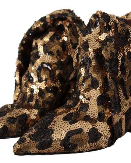 Dolce & Gabbana Gold Leopard Sequins Heels Boots Shoes