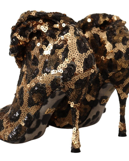 Dolce & Gabbana Gold Leopard Sequins Heels Boots Shoes