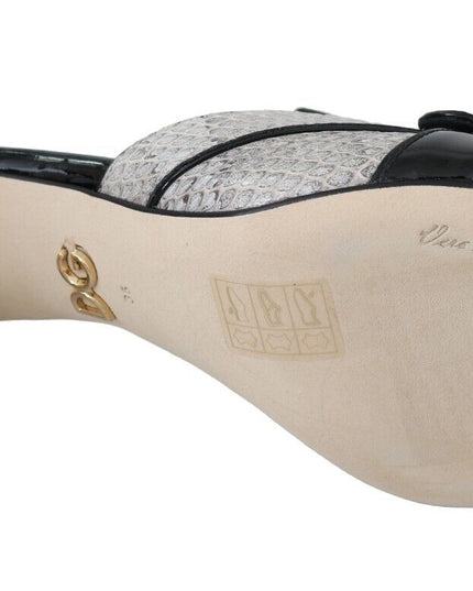 Dolce & Gabbana Black Gray Exotic Leather Crystals Sandals Shoes