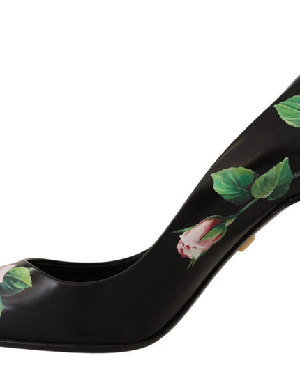 Dolce & Gabbana Black Leather Roses High Heels Pumps Shoes