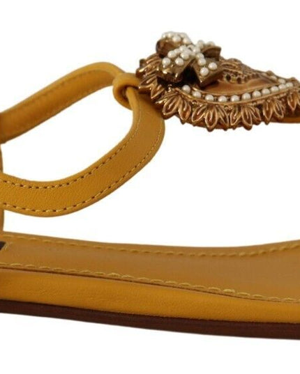 Dolce & Gabbana Mustard Leather Devotion Flats Sandals Shoes