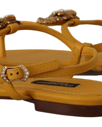 Dolce & Gabbana Mustard Leather Devotion Flats Sandals Shoes