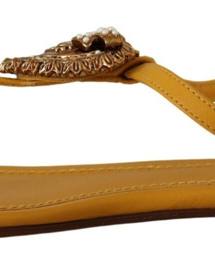 Dolce & Gabbana Mustard Leather Devotion Flats Sandals Shoes