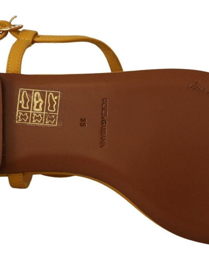 Dolce & Gabbana Mustard Leather Devotion Flats Sandals Shoes