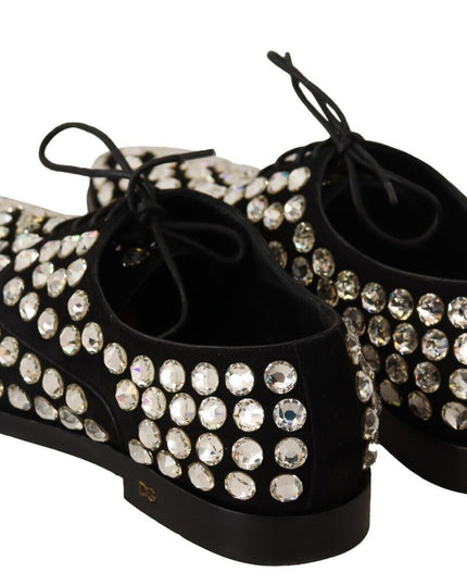 Dolce & Gabbana Black Leather Crystals Lace Up Formal Shoes