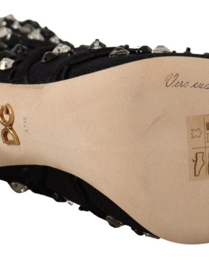 Dolce & Gabbana Black Crystals Heels Zipper Short Boots Shoes