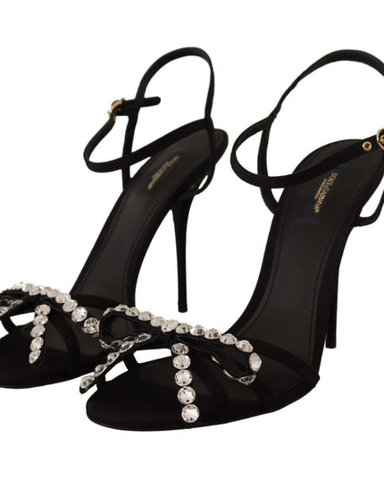 Dolce & Gabbana Black Crystals Ankle Strap Heels Sandals Shoes