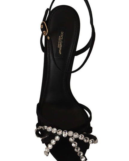 Dolce & Gabbana Black Crystals Ankle Strap Heels Sandals Shoes