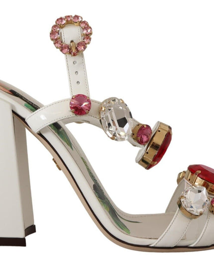 Dolce & Gabbana White Leather Crystal Keira Heels Sandals Shoes