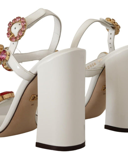 Dolce & Gabbana White Leather Crystal Keira Heels Sandals Shoes