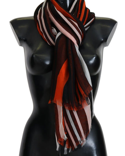 Dolce & Gabbana Multicolor Striped Silk Shawl Fringes Scarf