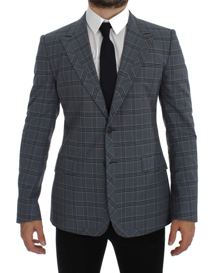 Dolce & Gabbana Blue Checkered Slim Fit Blazer Jacket