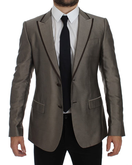 Dolce & Gabbana Brown Slim Fit Silk Two Button Blazer