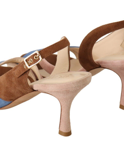 GIA COUTURE Multicolor Suede Leather Slingback Heels Sandals Shoes