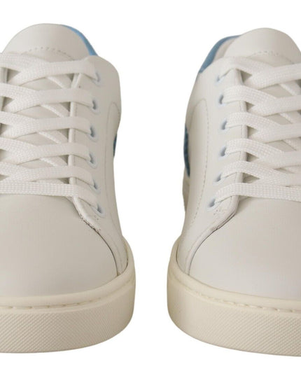 Dolce & Gabbana White Blue Leather Low Top Sneakers Shoes