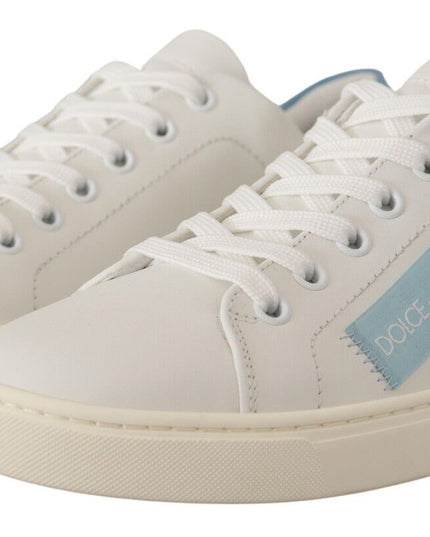 Dolce & Gabbana White Blue Leather Low Top Sneakers Shoes