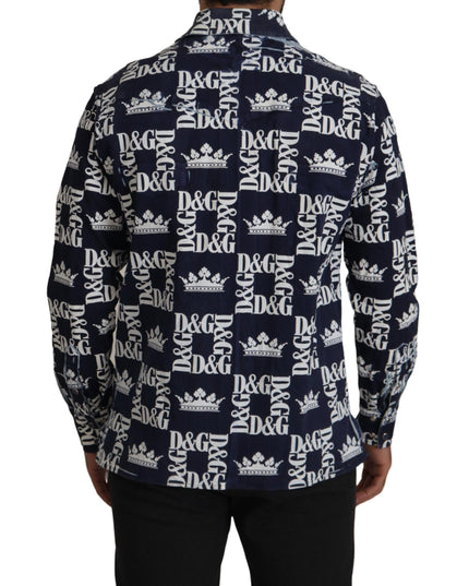 Dolce & Gabbana Blue Denim Stretch DG Crown Logo Casual Shirt