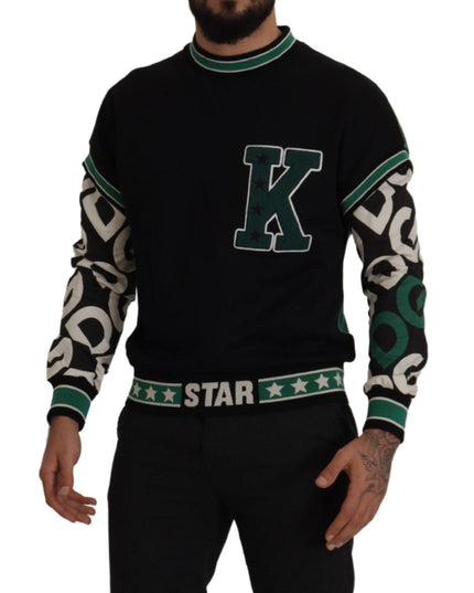 Dolce & Gabbana Black Green Cotton KING Star Crewneck Pullover Sweater