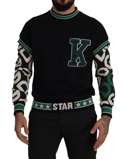 Dolce & Gabbana Black Green Cotton KING Star Crewneck Pullover Sweater