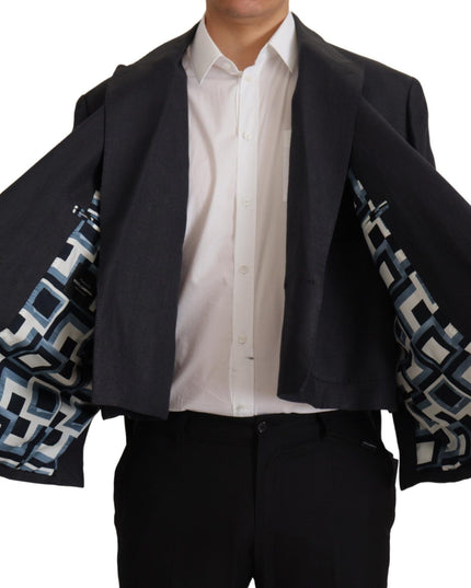 Dolce & Gabbana Blue Linen Formal Mens Blazer Jacket