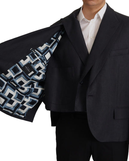 Dolce & Gabbana Blue Linen Formal Mens Blazer Jacket