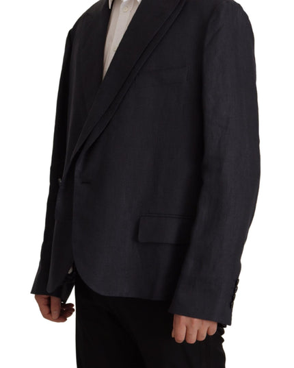 Dolce & Gabbana Blue Linen Formal Mens Blazer Jacket