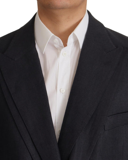 Dolce & Gabbana Blue Linen Formal Mens Blazer Jacket
