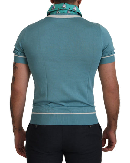 Dolce & Gabbana Blue Silk Polo Top Mens V-neck  T-shirt