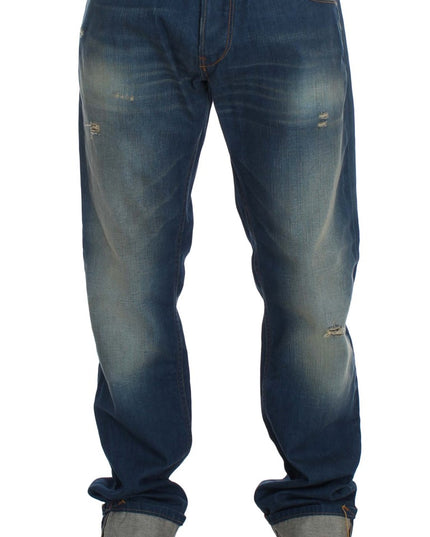 Acht Blue Wash Denim Cotton Stretch Baggy Fit Jeans