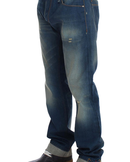 Acht Blue Wash Denim Cotton Stretch Baggy Fit Jeans
