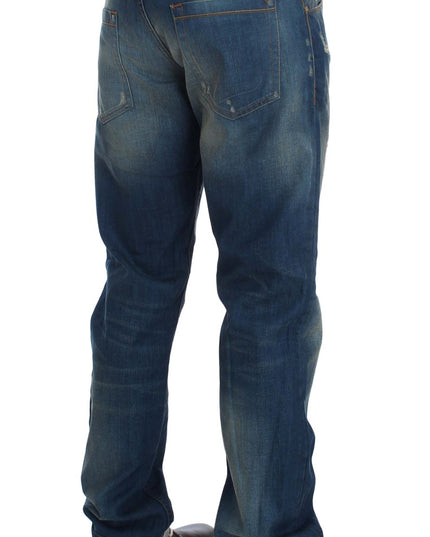 Acht Blue Wash Denim Cotton Stretch Baggy Fit Jeans