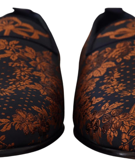 Dolce & Gabbana Blue Rust Floral Slippers Loafers Shoes