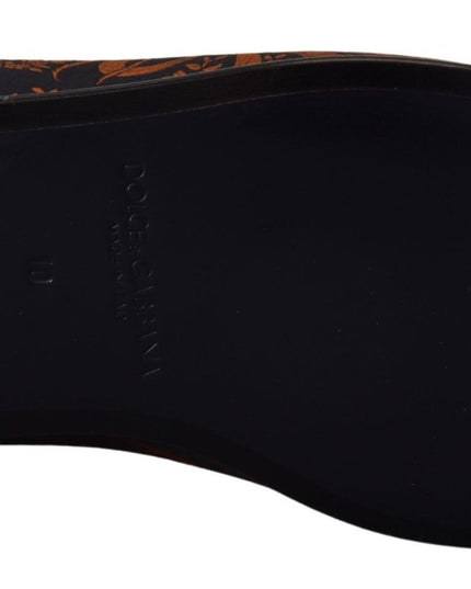 Dolce & Gabbana Blue Rust Floral Slippers Loafers Shoes