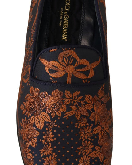 Dolce & Gabbana Blue Rust Floral Slippers Loafers Shoes