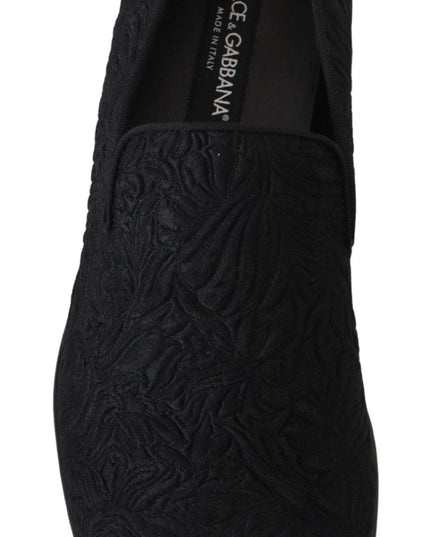 Dolce & Gabbana Black Floral Jacquard Slippers Loafers Shoes