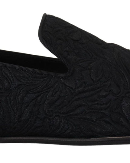 Dolce & Gabbana Black Floral Jacquard Slippers Loafers Shoes