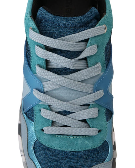 Dolce & Gabbana Blue Gray Leather Sport Low Top Sneakers