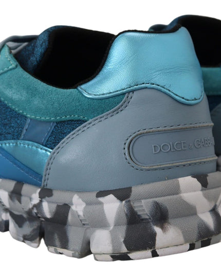 Dolce & Gabbana Blue Gray Leather Sport Low Top Sneakers