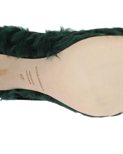 Dolce & Gabbana Green Xiangao Lamb Fur Leather Pumps