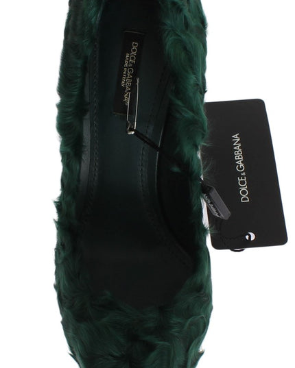 Dolce & Gabbana Green Xiangao Lamb Fur Leather Pumps