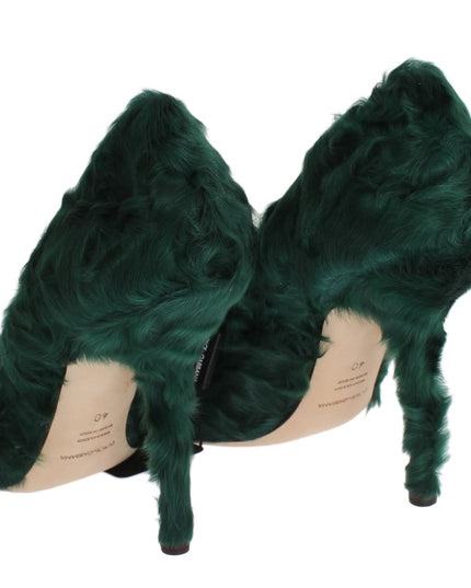 Dolce & Gabbana Green Xiangao Lamb Fur Leather Pumps