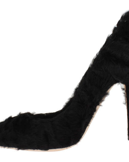 Dolce & Gabbana Black Xiangao Lamb Fur Leather Pumps