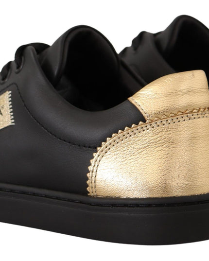 Dolce & Gabbana Black Gold Leather Low Top Sneakers Womens Shoes