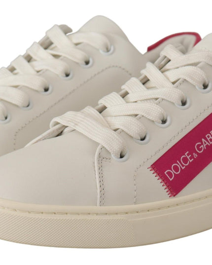 Dolce & Gabbana White Pink Leather Low Top Sneakers Womens Shoes