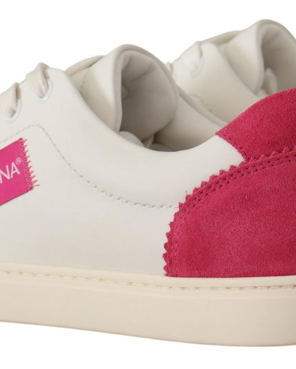 Dolce & Gabbana White Pink Leather Low Top Sneakers Womens Shoes