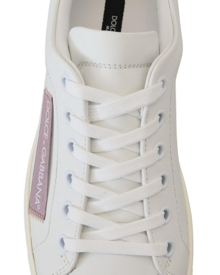 Dolce & Gabbana White Pink Leather Low Top Sneakers Shoes